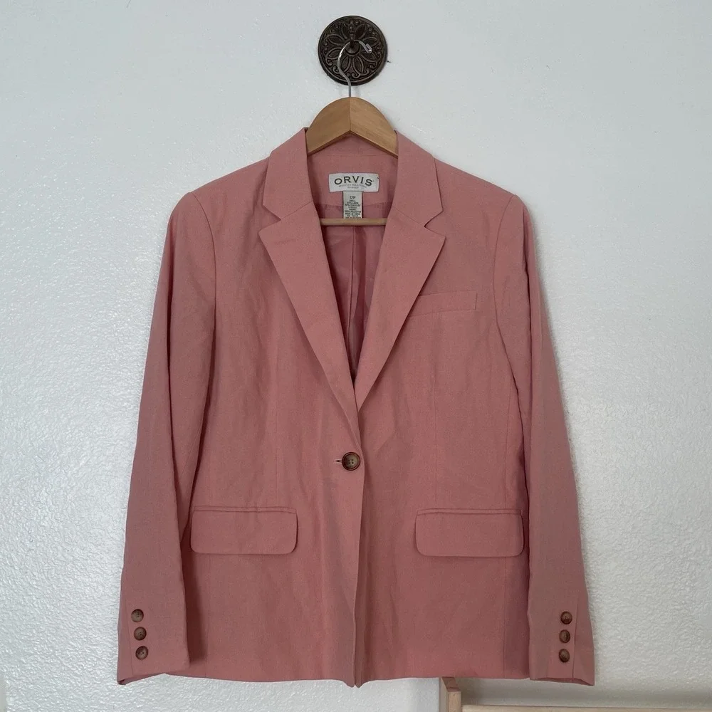 Orvis Women's Blazer Size 12P Linen Tencel Sport‎ Jacket Cantaloupe One Button